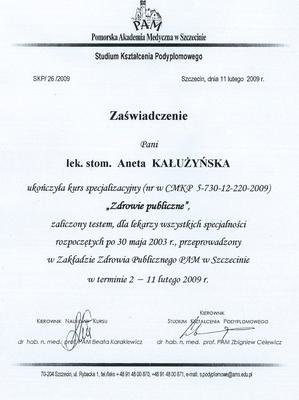 Certyfikat Aneta Kałużyńska