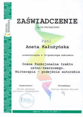 Certyfikat Aneta Kałużyńska