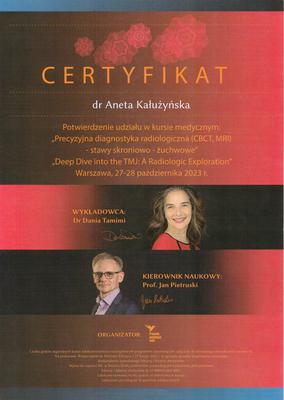 Certyfikat Aneta Kałużyńska