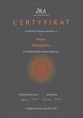 Certyfikat Aneta Kałużyńska