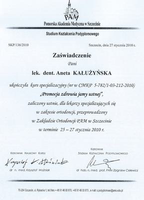 Certyfikat Aneta Kałużyńska