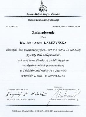 Certyfikat Aneta Kałużyńska