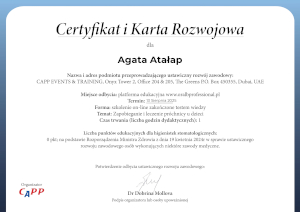 Certyfikat Agata Atałap