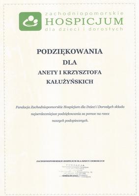 Certyfikat Krzysztofa Kałużyńskiego