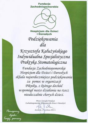 Certyfikat Krzysztofa Kałużyńskiego