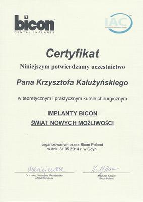 Certyfikat Krzysztofa Kałużyńskiego