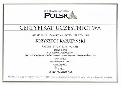Certyfikat Krzysztofa Kałużyńskiego
