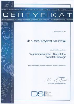 Certyfikat Krzysztofa Kałużyńskiego