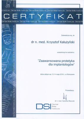 Certyfikat Krzysztofa Kałużyńskiego