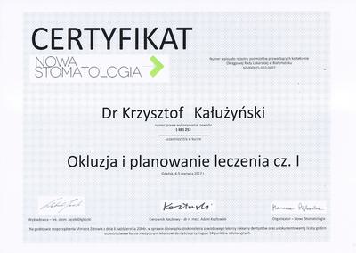 Certyfikat Krzysztofa Kałużyńskiego