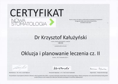 Certyfikat Krzysztofa Kałużyńskiego