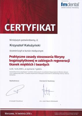 Certyfikat Krzysztofa Kałużyńskiego