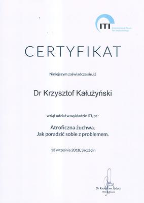 Certyfikat Krzysztofa Kałużyńskiego