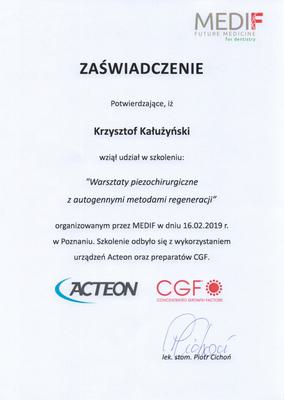 Certyfikat Krzysztofa Kałużyńskiego