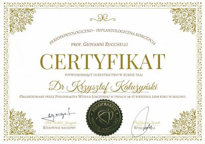 Certyfikat Krzysztofa Kałużyńskiego