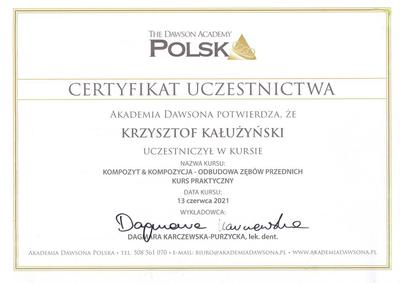 Certyfikat Krzysztofa Kałużyńskiego
