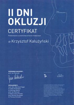 Certyfikat Krzysztofa Kałużyńskiego