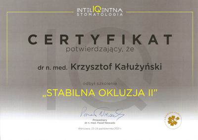Certyfikat Krzysztofa Kałużyńskiego