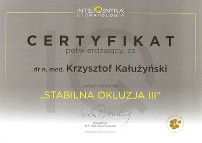 Certyfikat Krzysztofa Kałużyńskiego