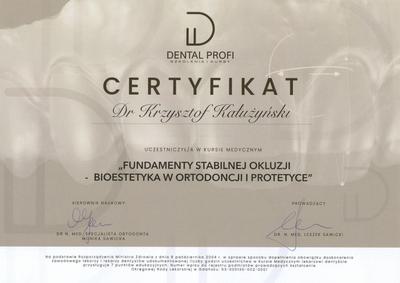 Certyfikat Krzysztofa Kałużyńskiego