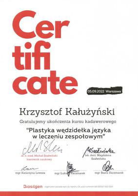 Certyfikat Krzysztofa Kałużyńskiego