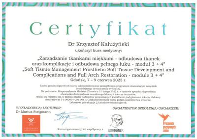 Certyfikat Krzysztofa Kałużyńskiego
