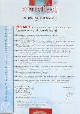Certyfikat Krzysztofa Kałużyńskiego