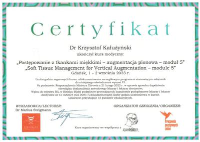 Certyfikat Krzysztofa Kałużyńskiego