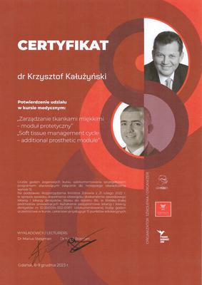 Certyfikat Krzysztofa Kałużyńskiego