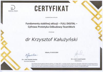 Certyfikat Krzysztofa Kałużyńskiego