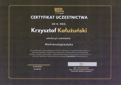 Certyfikat Krzysztofa Kałużyńskiego