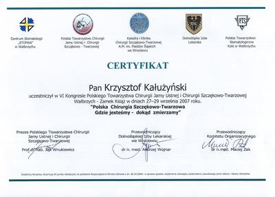 Certyfikat Krzysztofa Kałużyńskiego