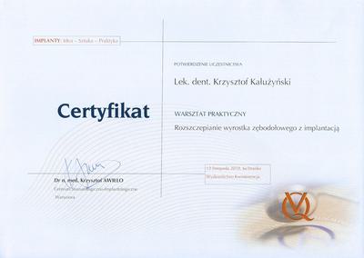 Certyfikat Krzysztofa Kałużyńskiego