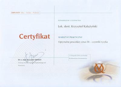 Certyfikat Krzysztofa Kałużyńskiego