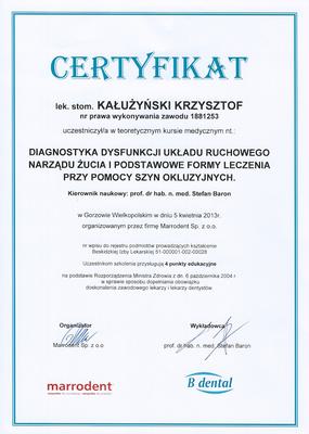 Certyfikat Krzysztofa Kałużyńskiego