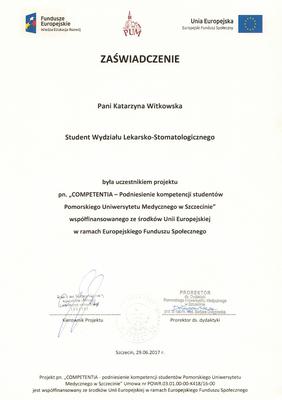 Certyfikat Katarzyna Witkowska