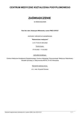 Certyfikat Katarzyna Witkowska