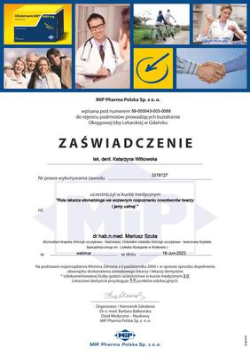 Certyfikat Katarzyna Witkowska