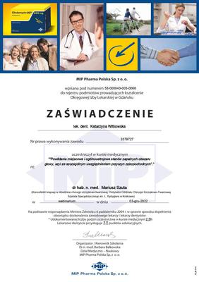 Certyfikat Katarzyna Witkowska