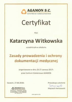 Certyfikat Katarzyna Witkowska