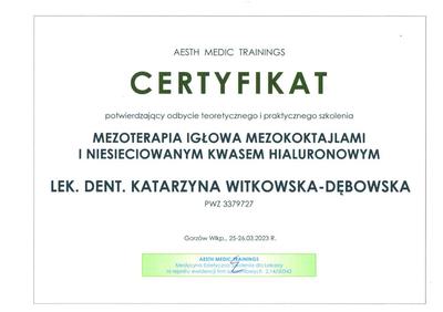 Certyfikat Katarzyna Witkowska