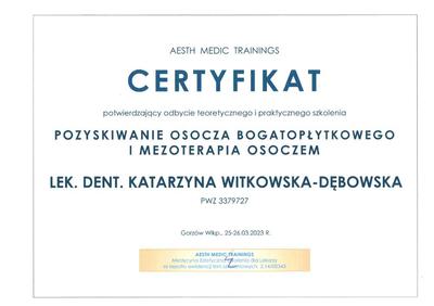 Certyfikat Katarzyna Witkowska