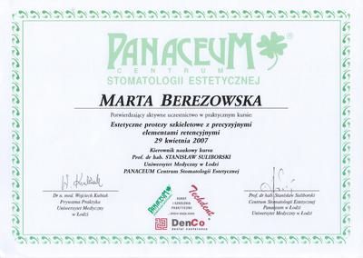 Certyfikat Marty Berezowskiej Kukiełka
