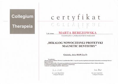 Certyfikat Marty Berezowskiej Kukiełka