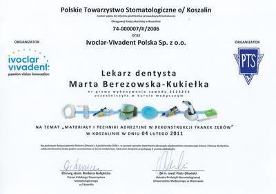 Certyfikat Marty Berezowskiej Kukiełka
