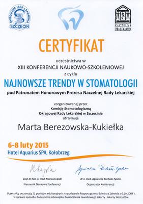 Certyfikat Marty Berezowskiej Kukiełka