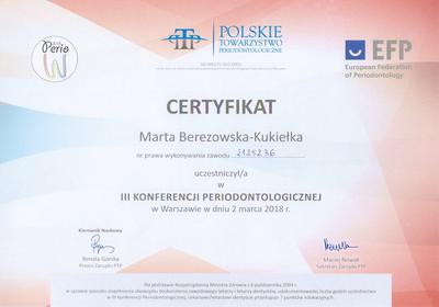 Certyfikat Marty Berezowskiej Kukiełka