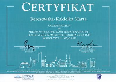 Certyfikat Marty Berezowskiej Kukiełka