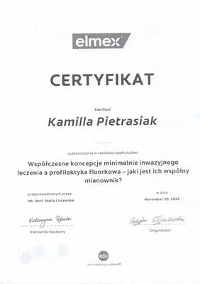 Certyfikat Asystentki