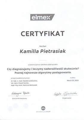 Certyfikat Asystentki